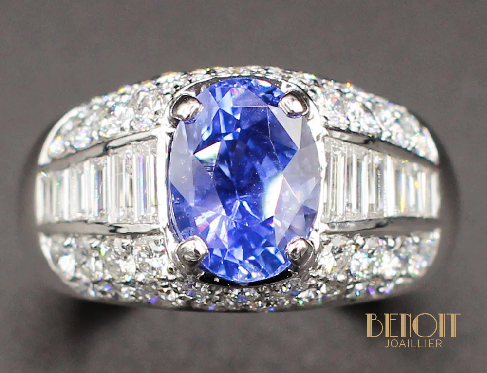 Bague Jonc Saphir et Diamants - Image 3