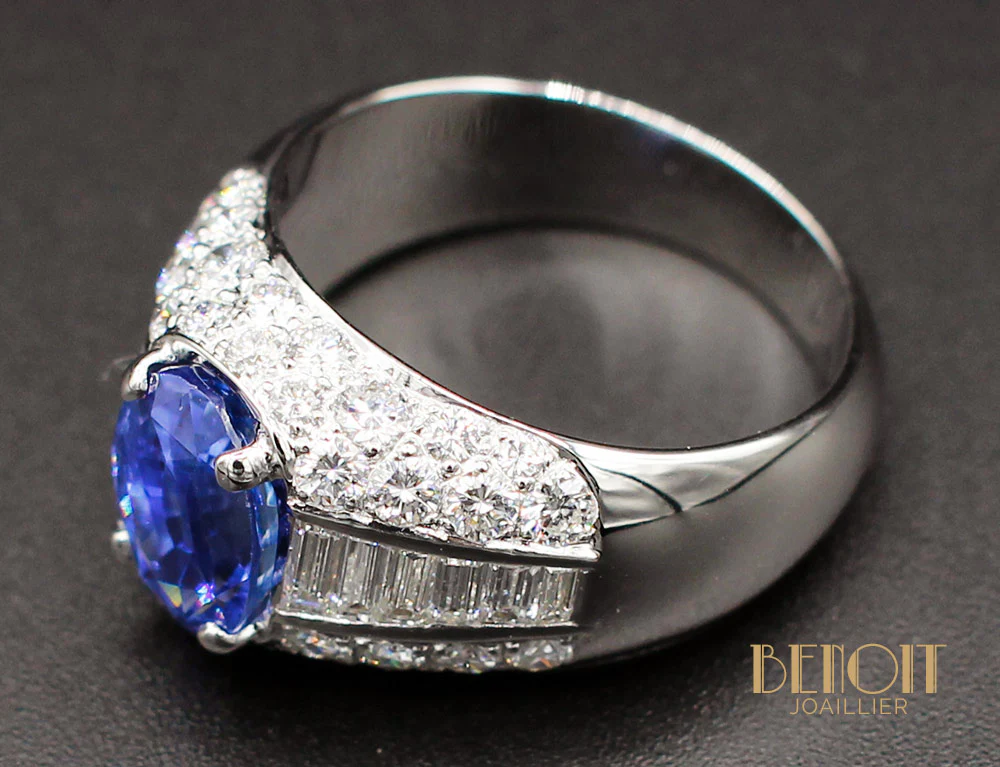 Bague Jonc Saphir et Diamants - Image 4