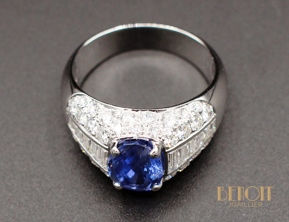 Bague Jonc Saphir et Diamants - Image 7
