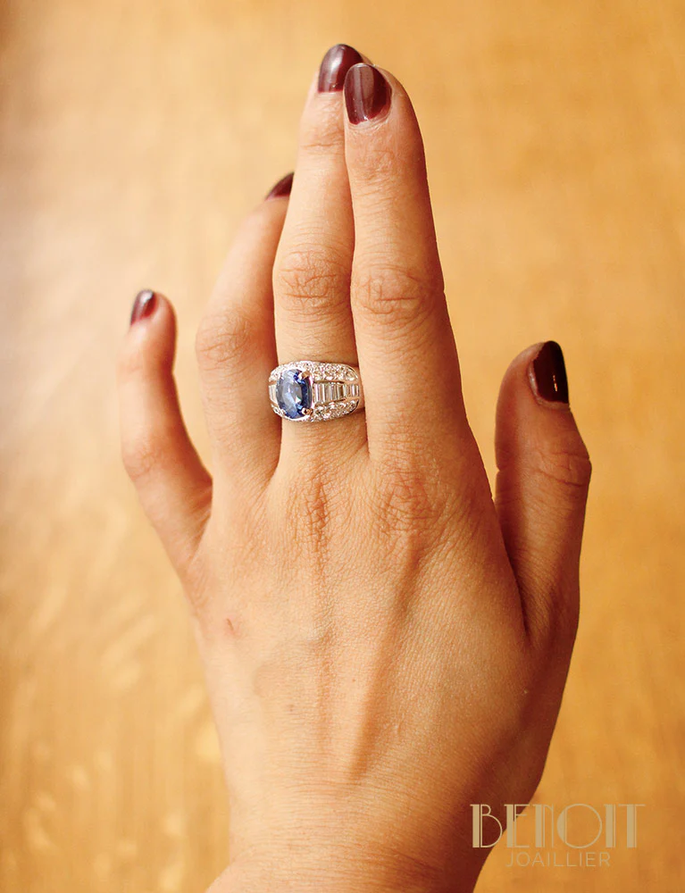 Bague Jonc Saphir et Diamants - Image 8