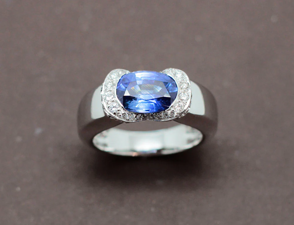 Bague Jonc Saphir et Diamants - Image 2