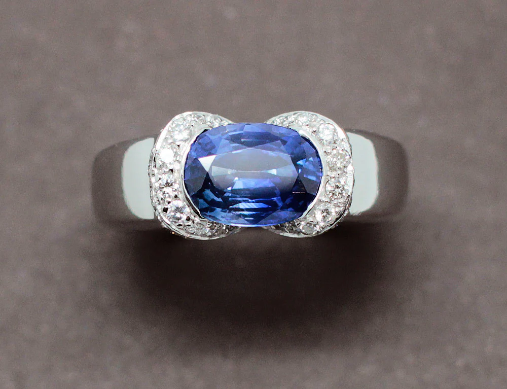 Bague Jonc Saphir et Diamants - Image 3