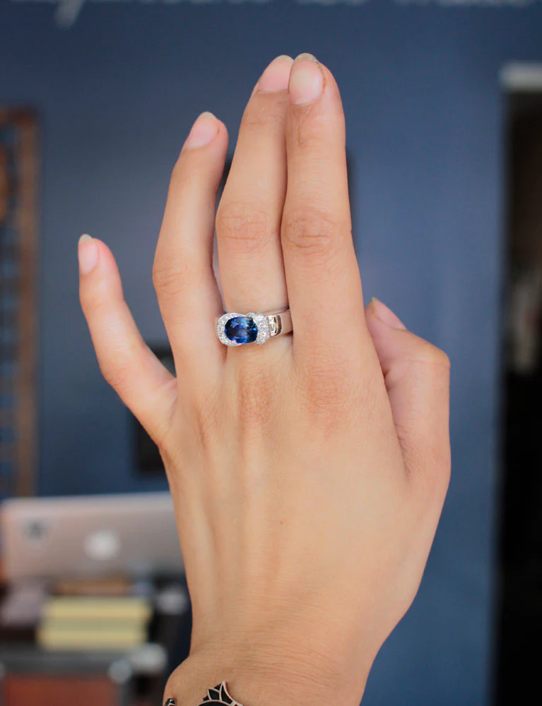 Bague Jonc Saphir et Diamants - Image 7
