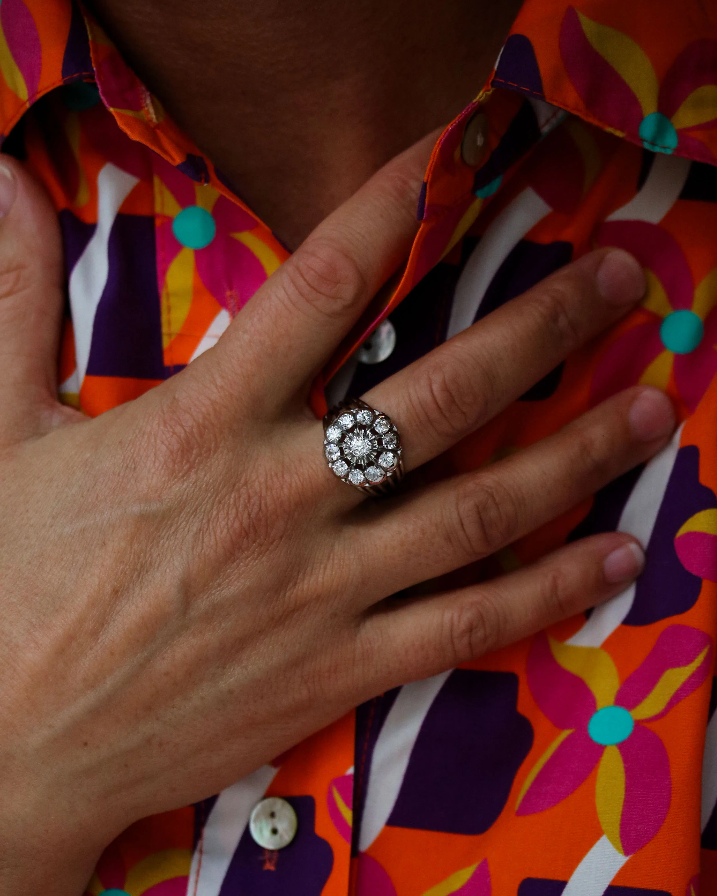 Bague cocktail Marguerite 1950 Or Diamants - Image 2