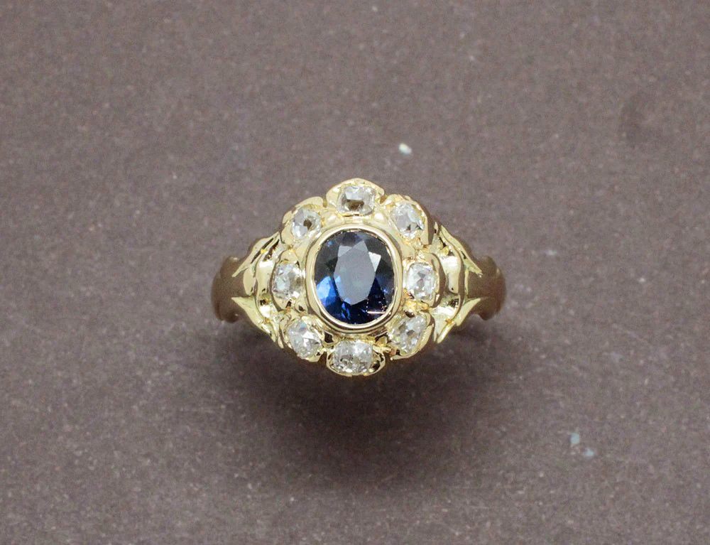 Bague Marguerite Or Saphir Diamants - Image 3
