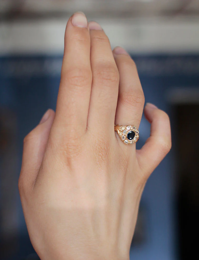 Bague Marguerite Or Saphir Diamants - Image 6