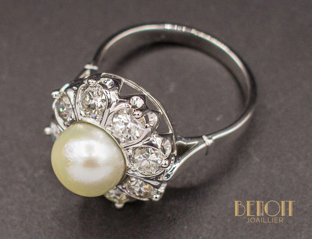 Bague Marguerite Perle Diamants - Image 6