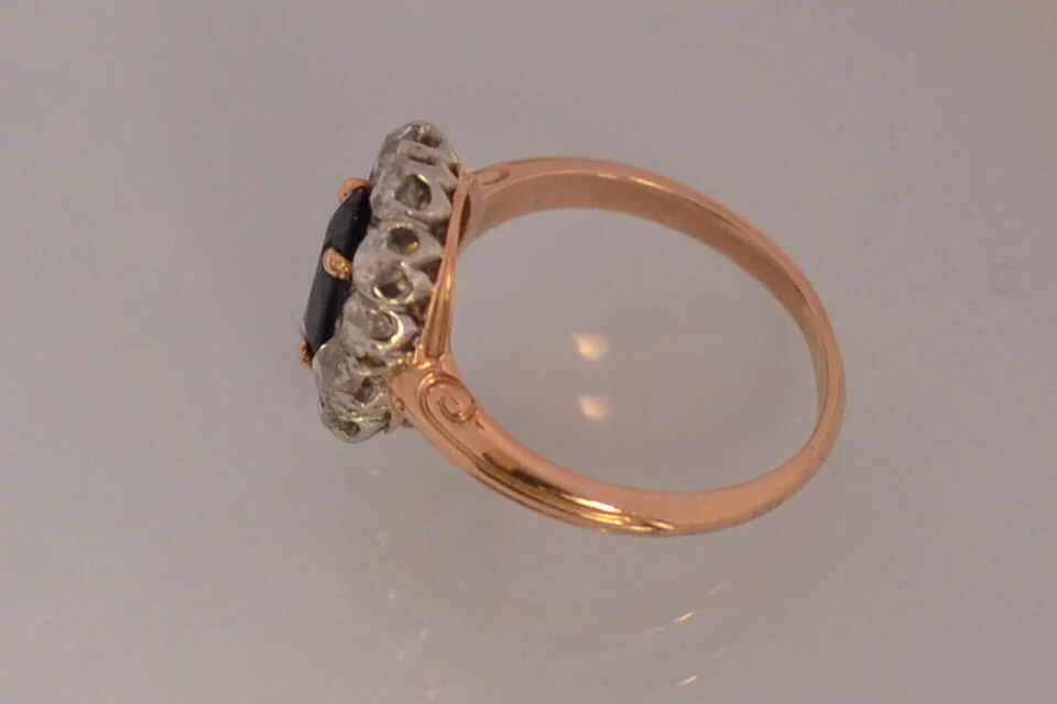 Bague marguerite Saphir diamants Or 18K et platine - Image 2