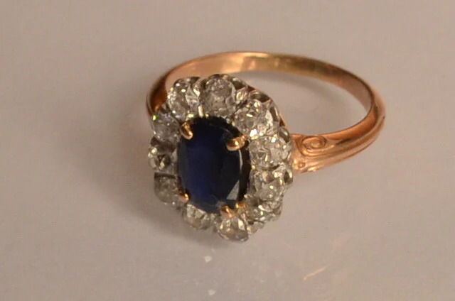 Bague marguerite Saphir diamants Or 18K et platine - Image 4