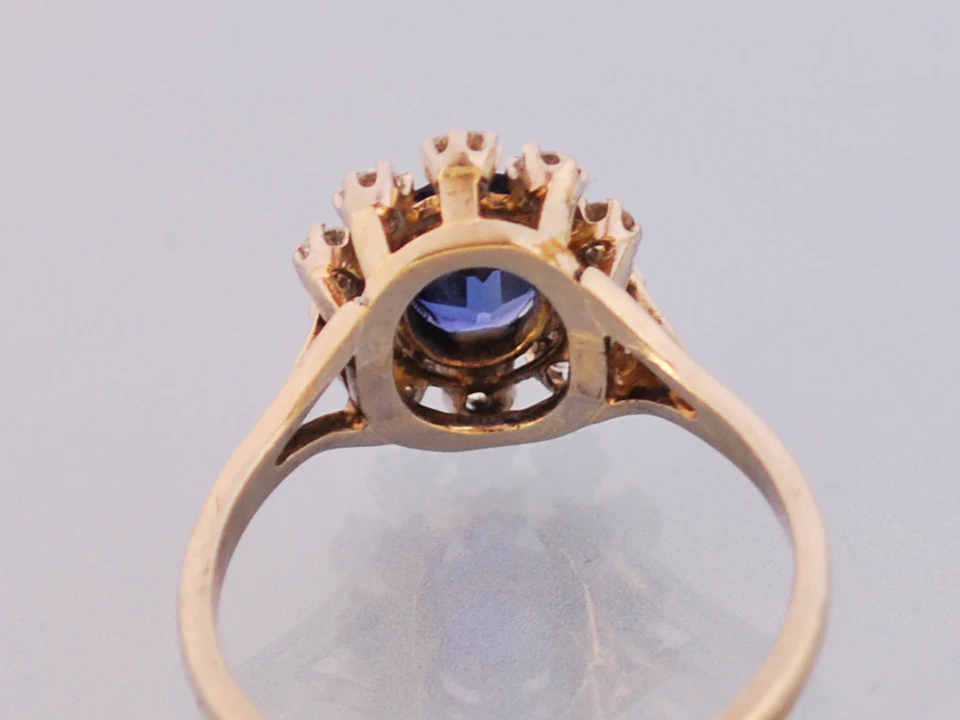 Bague marguerite saphir et diamants - Image 4