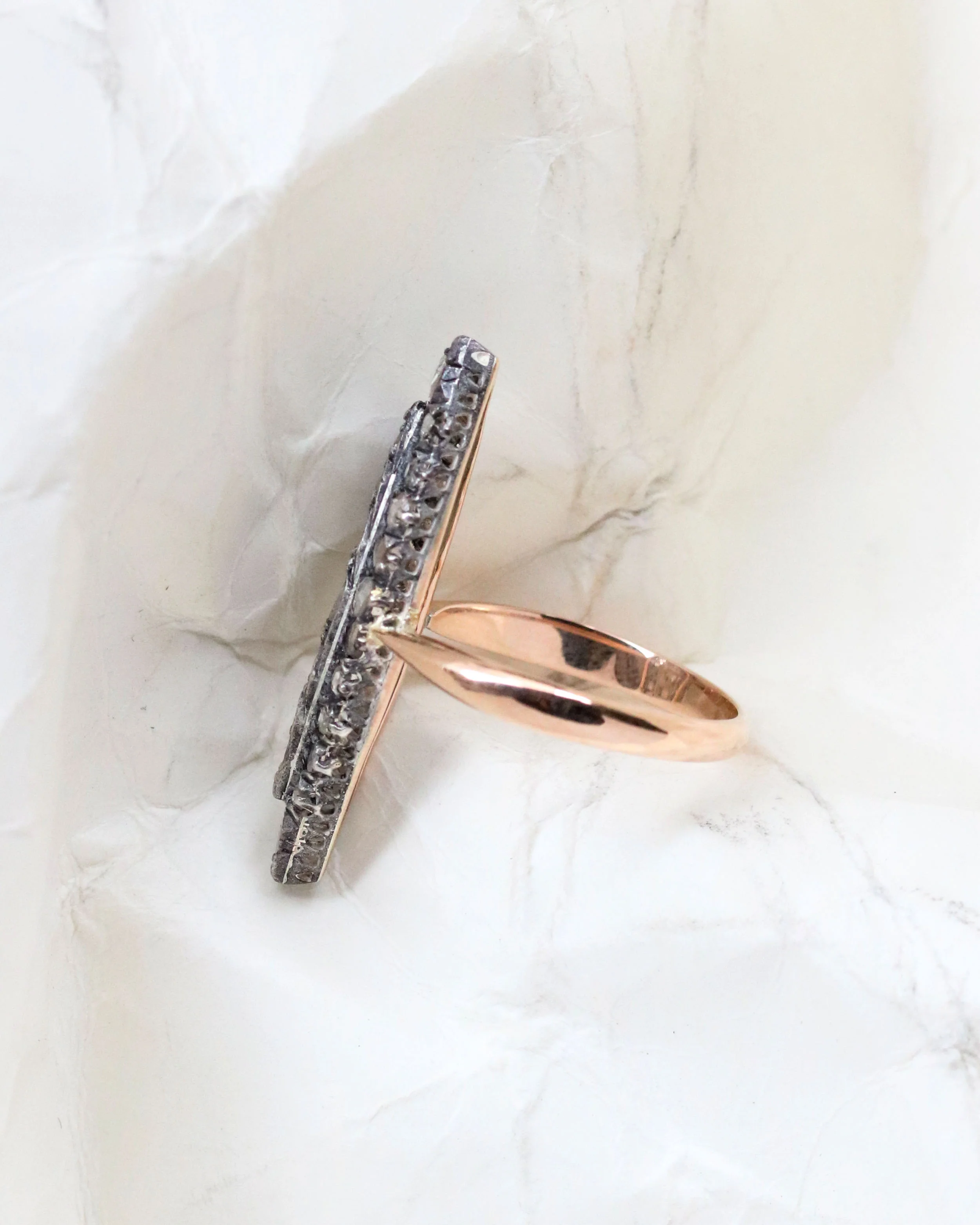 Bague Marquise XIXe siècle Or et Argent - Image 3