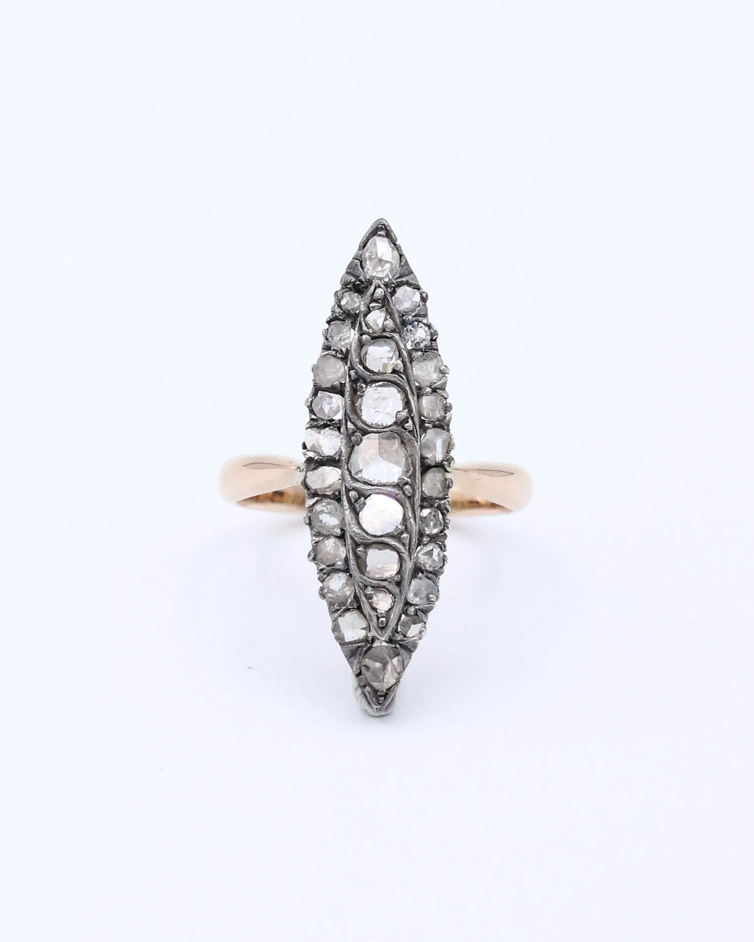 Bague Marquise XIXe siècle Or et Argent - Image 5