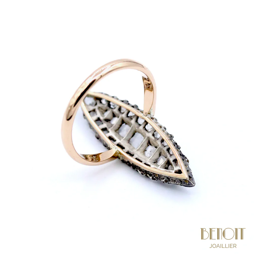 Bague Marquise XIXe siècle Or et Argent - Image 7