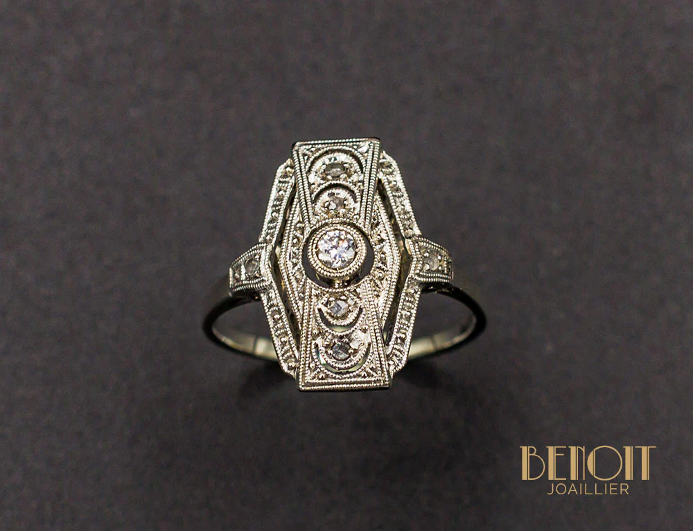 Bague Marquise Art Déco Diamants - Image 2