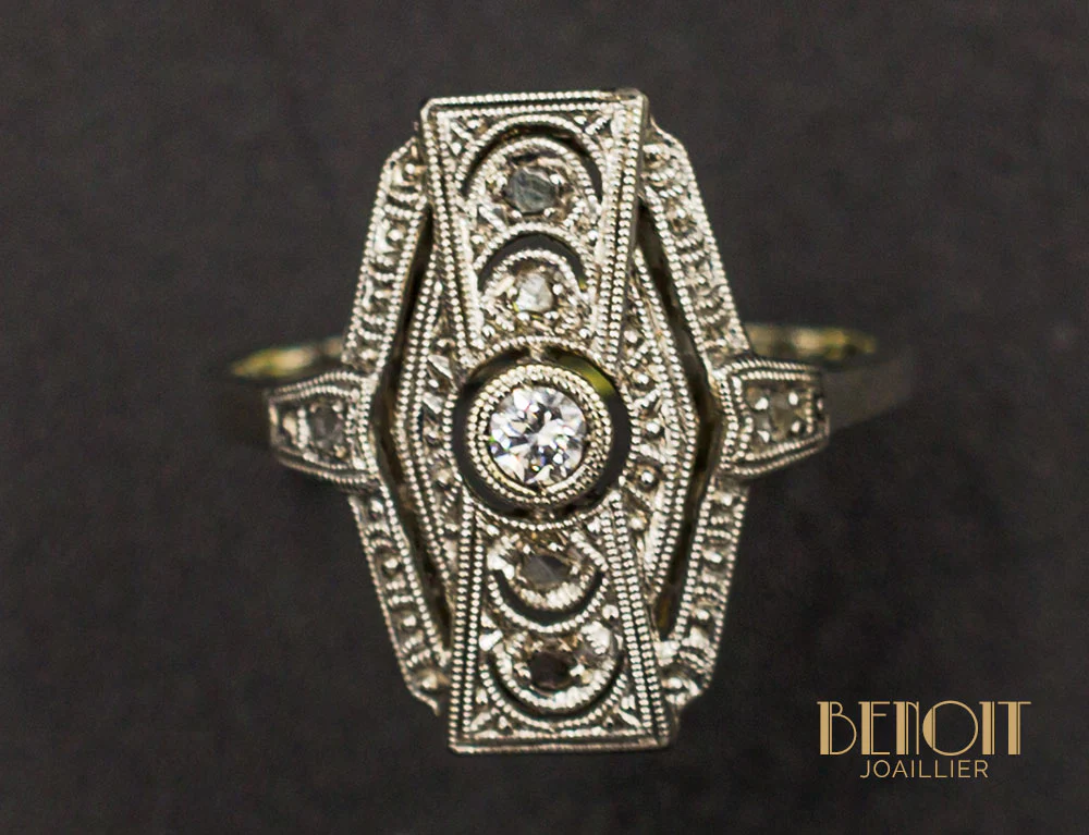 Bague Marquise Art Déco Diamants - Image 3