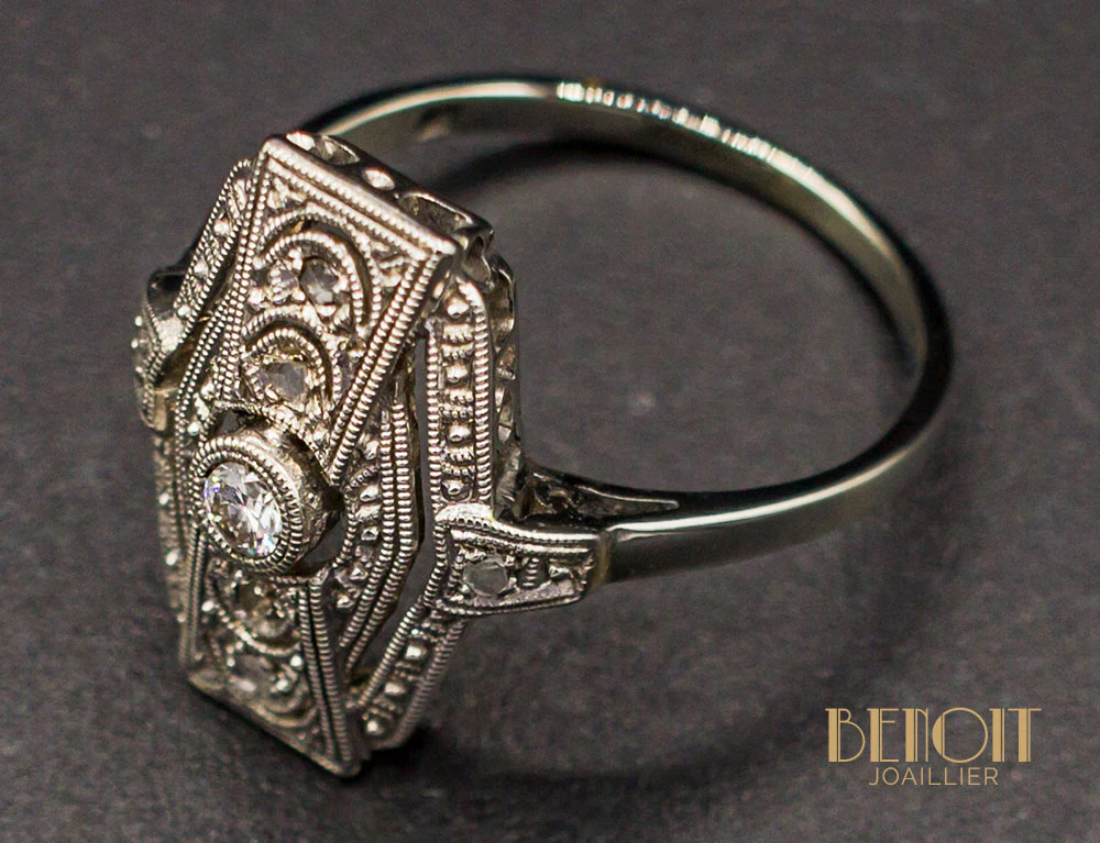 Bague Marquise Art Déco Diamants - Image 5