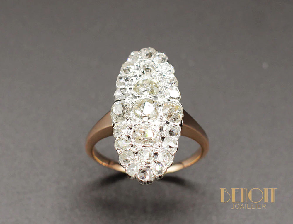 Bague Marquise Diamants XIXe - Image 2
