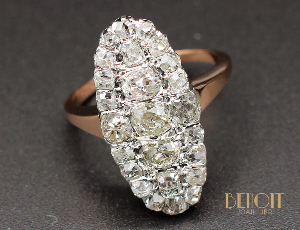 Bague Marquise Diamants XIXe - Image 3