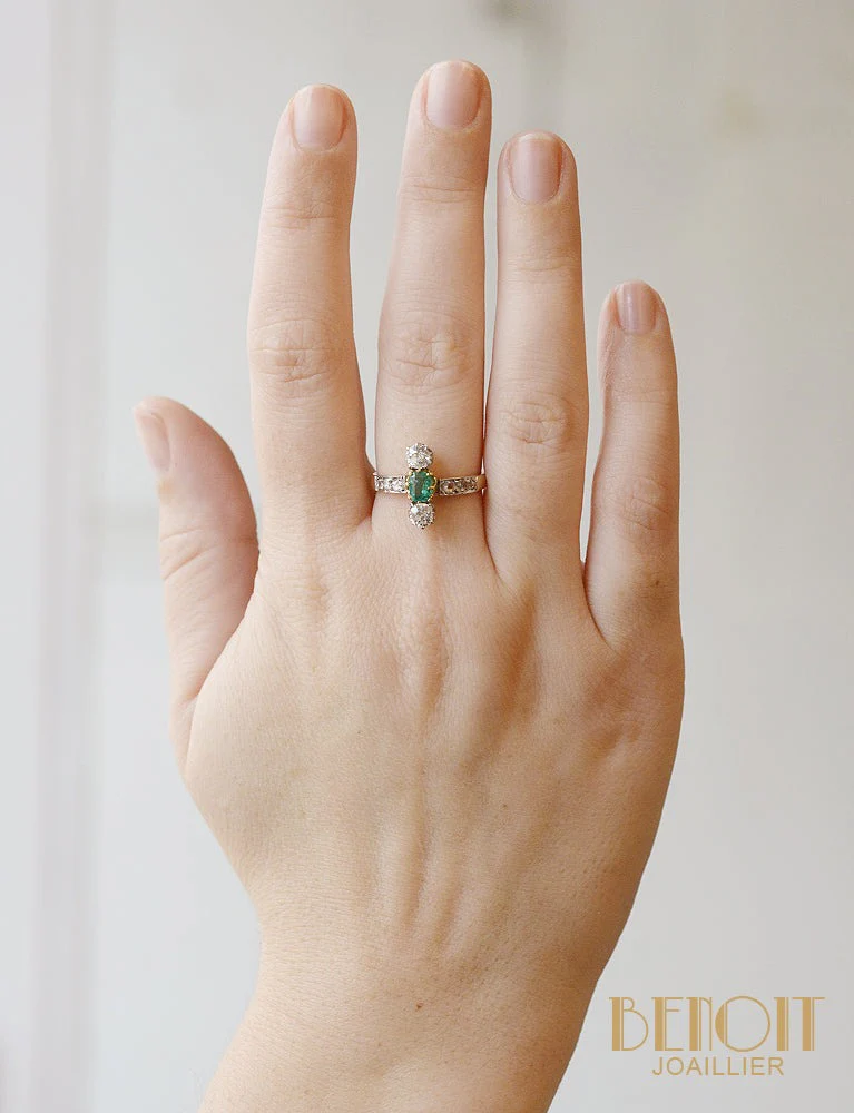 Bague Trilogie Emeraude et Diamants - Image 5