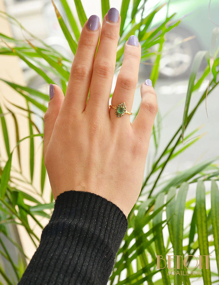 Bague Marquise Emeraude et Diamants - Image 6