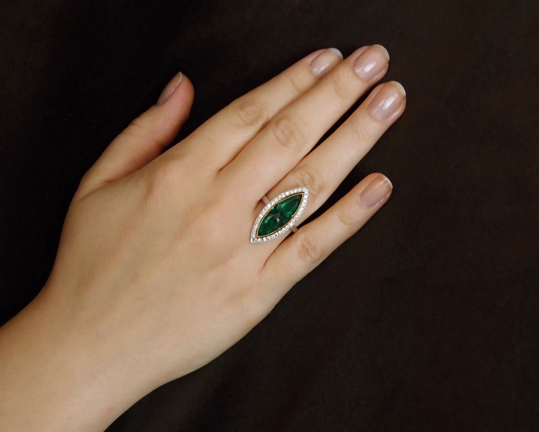Bague Marquise Emeraudes et diamants - Image 5