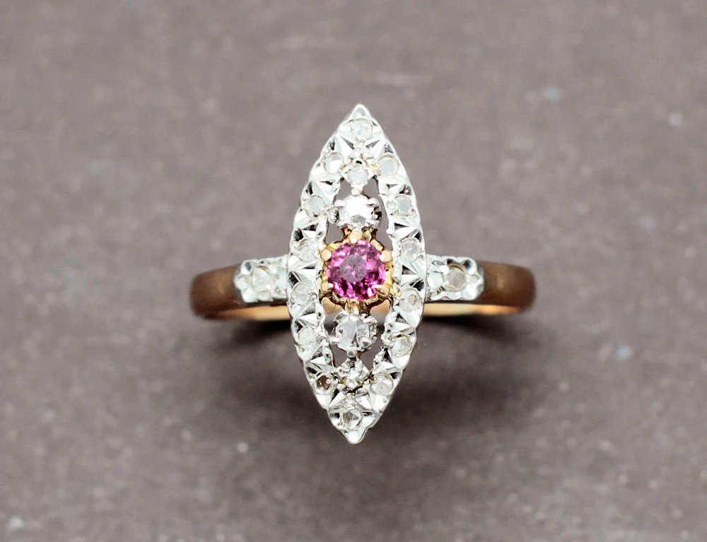 Bague Marquise Rubis Diamants - Image 3
