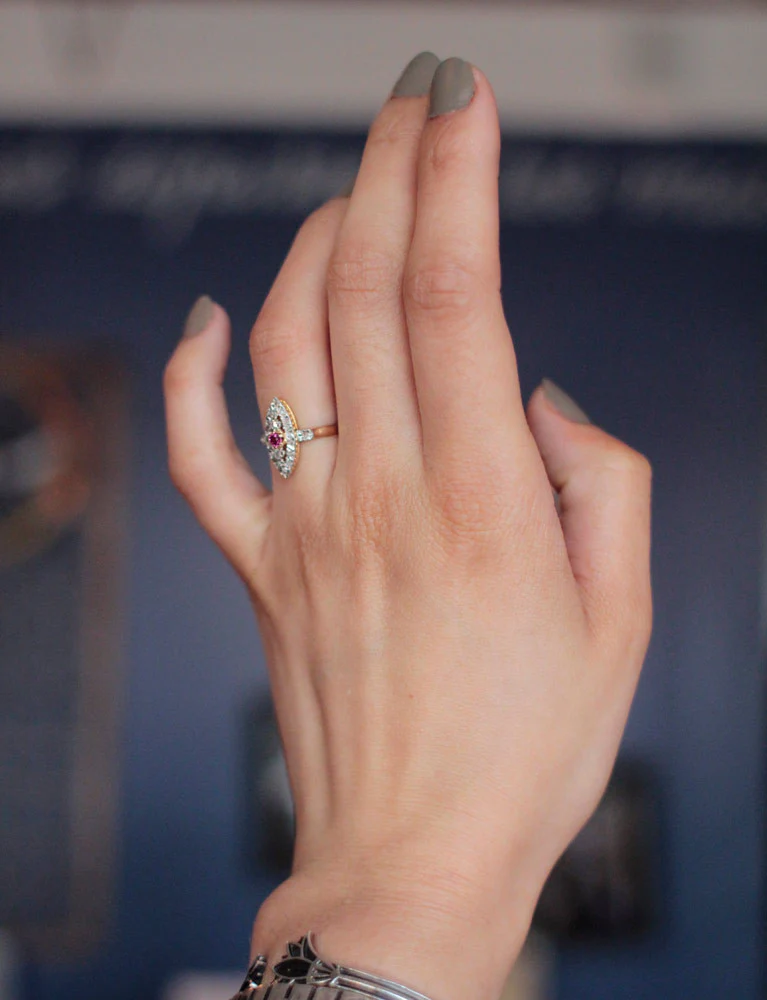Bague Marquise Rubis Diamants - Image 7