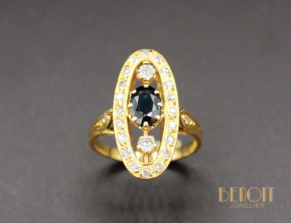 Bague Marquise Saphir Diamants - Image 2