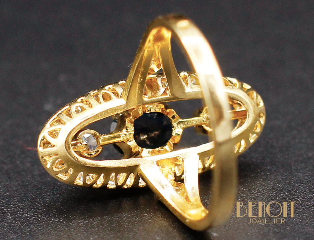 Bague Marquise Saphir Diamants - Image 5