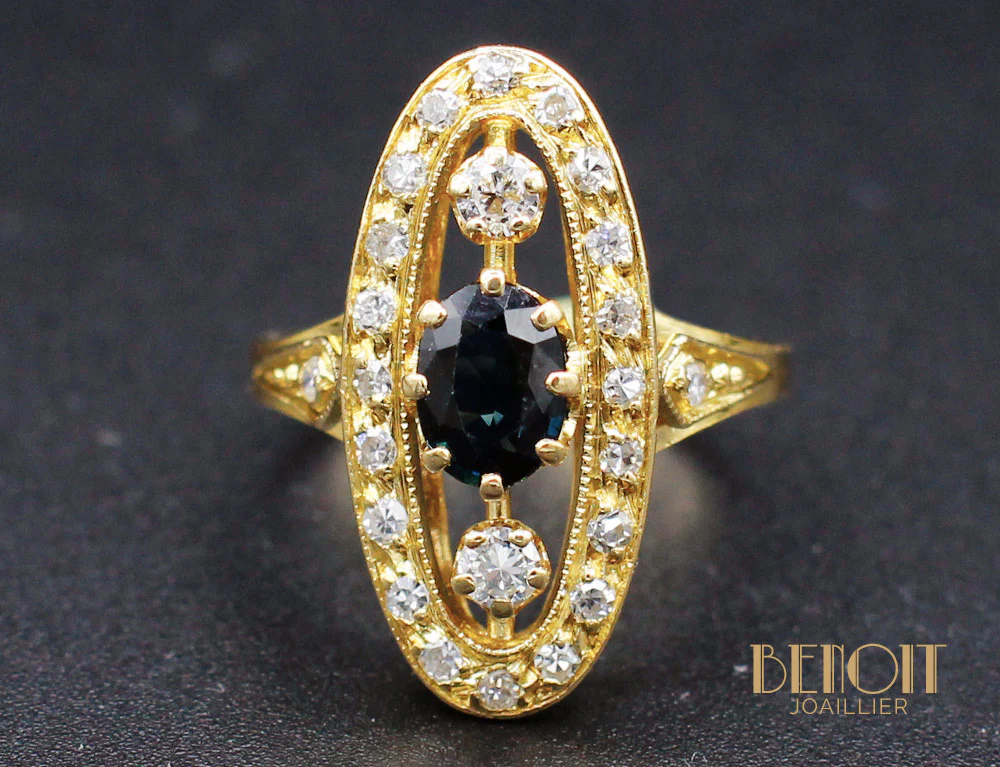 Bague Marquise Saphir Diamants - Image 3