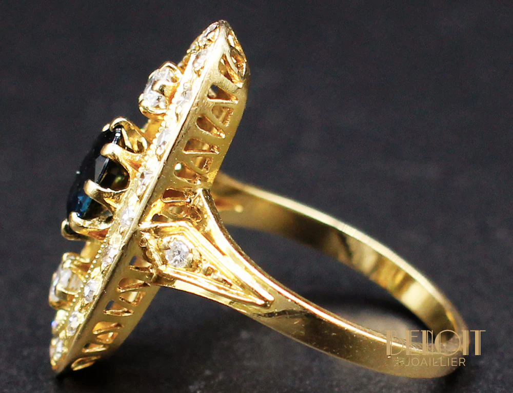 Bague Marquise Saphir Diamants - Image 4