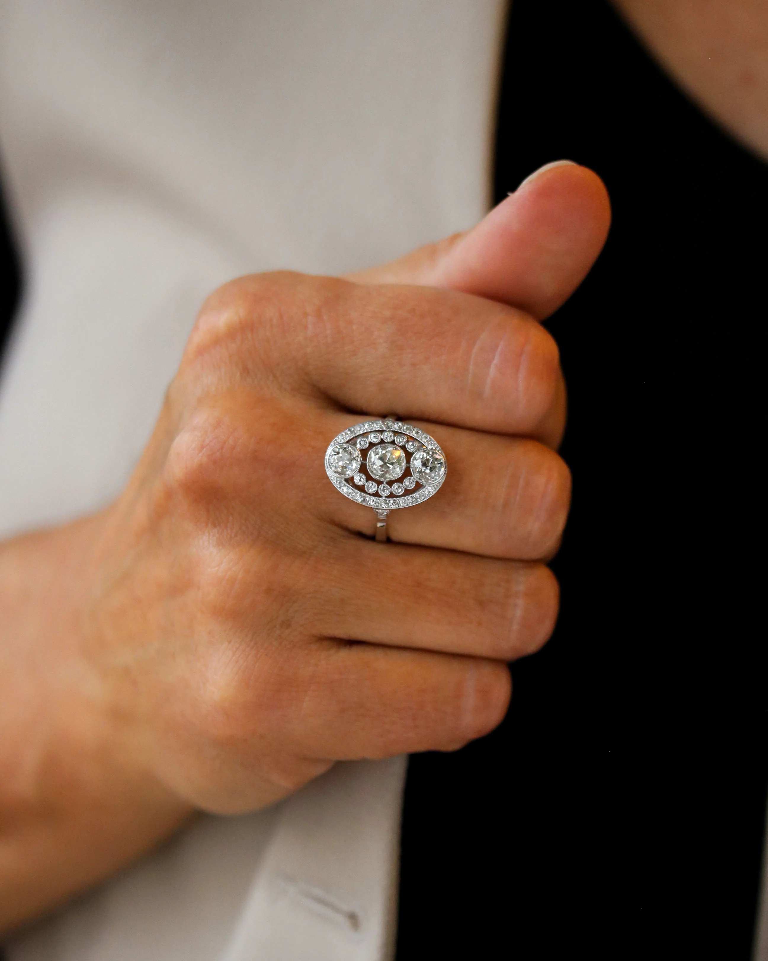 Bague Marquise Trilogie Diamants Or Blanc - Image 2