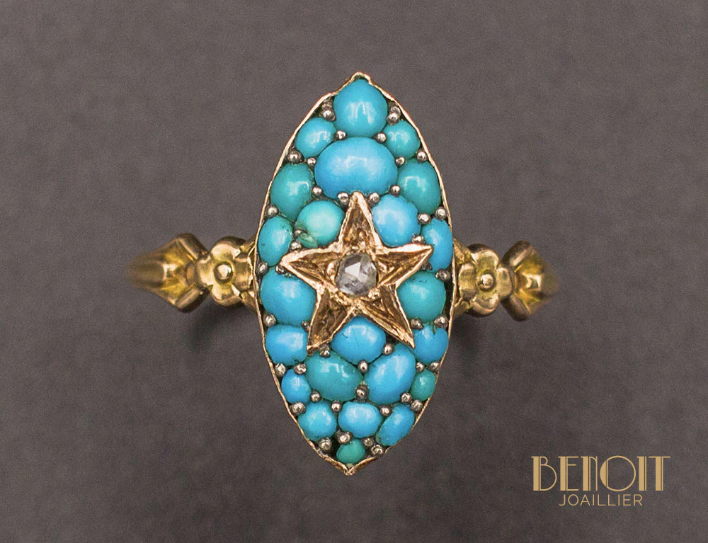 Bague Marquise Turquoises Diamant - Image 3
