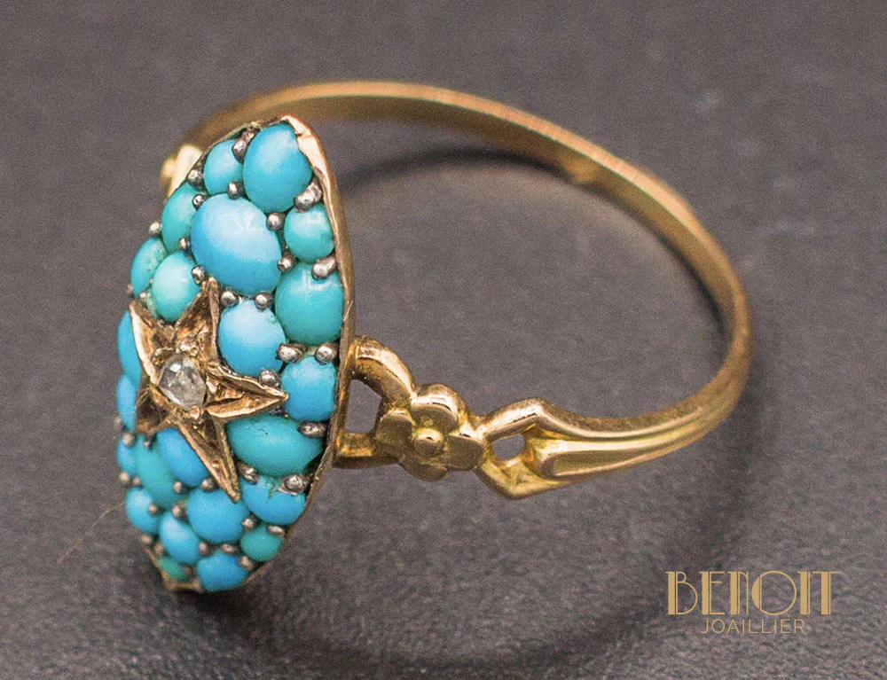 Bague Marquise Turquoises Diamant - Image 5