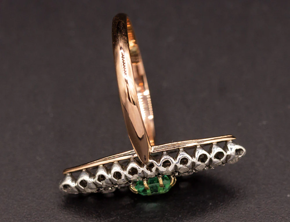 Bague Navette Emeraude Diamants - Image 4