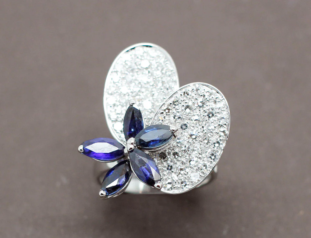 Bague "Nénuphars" Saphirs Diamants - Image 2