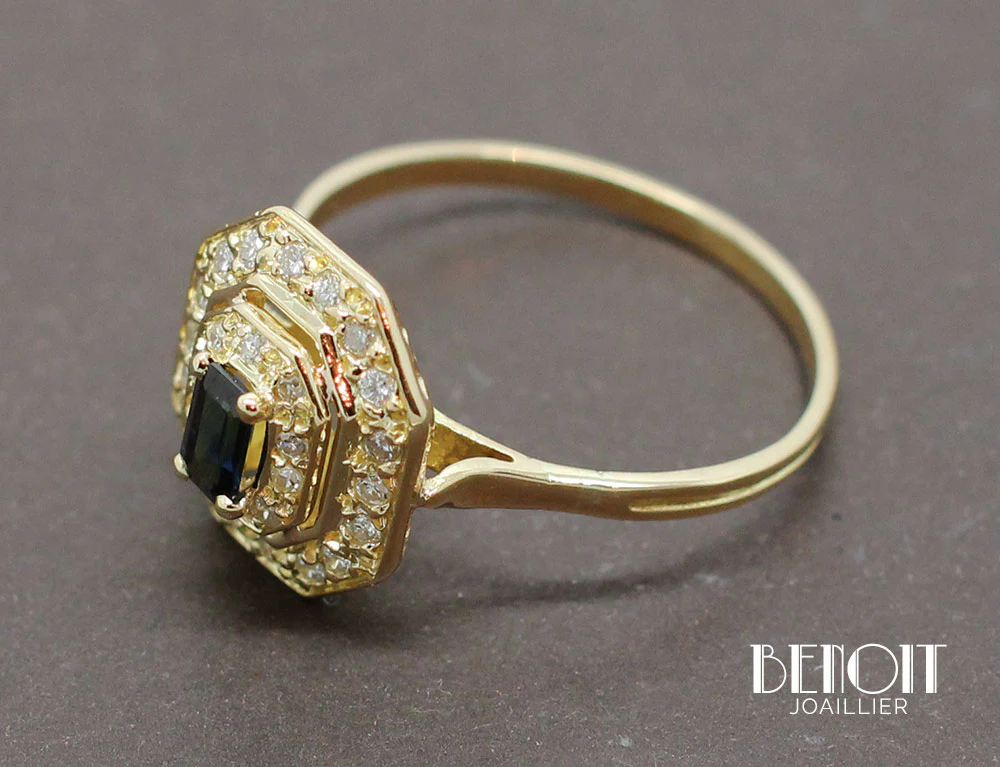 Bague Octogonale Saphir Diamants - Image 4