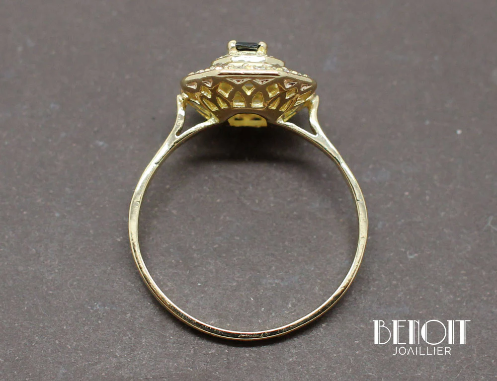 Bague Octogonale Saphir Diamants - Image 5