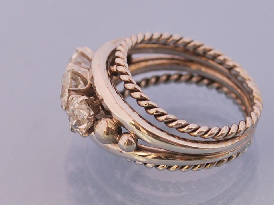 Bague or blanc diamant 1950 - Image 2