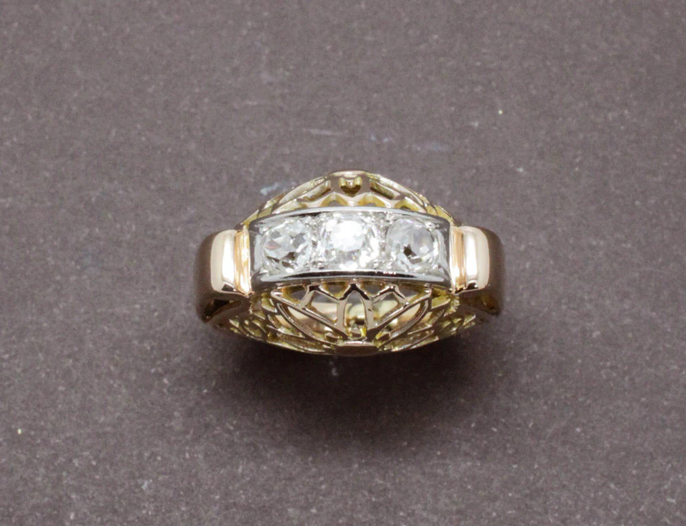 Bague Or Jaune Diamants 1950 - Image 3