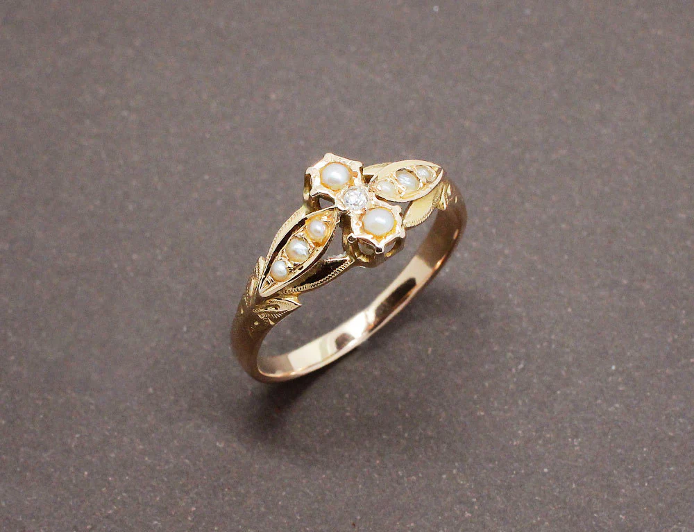 Bague Or Rose Perles et Diamant