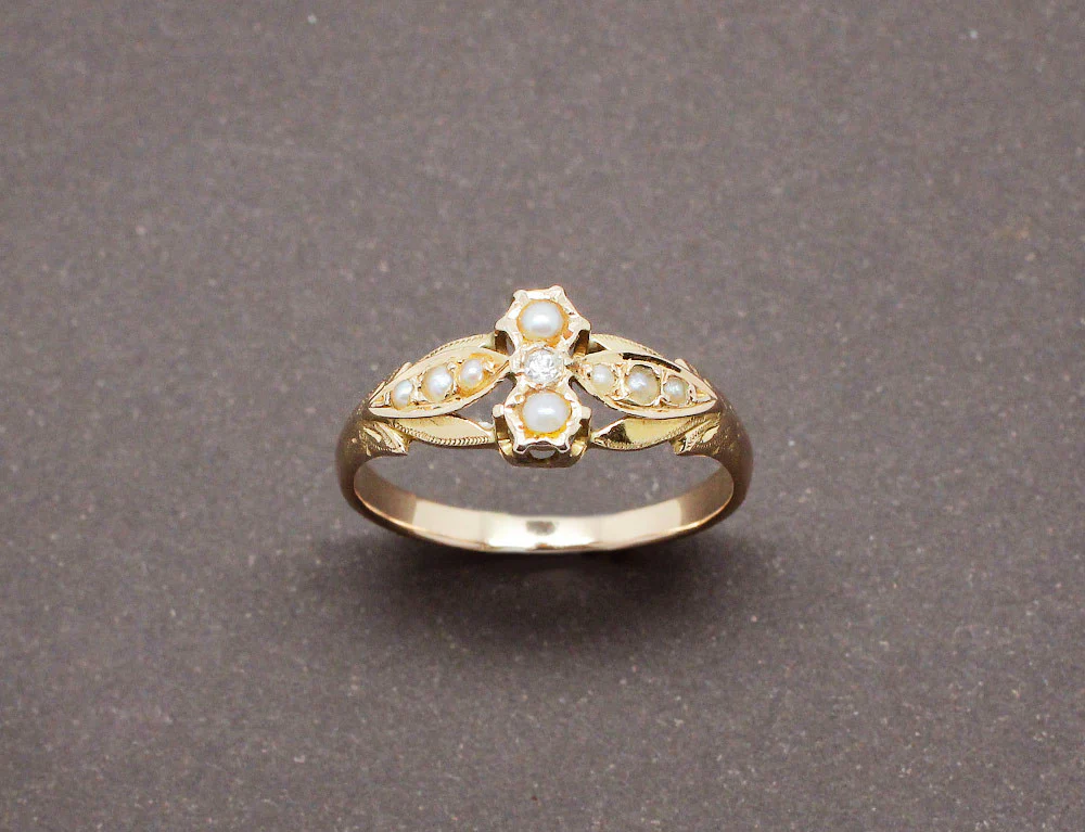 Bague Or Rose Perles et Diamant - Image 2