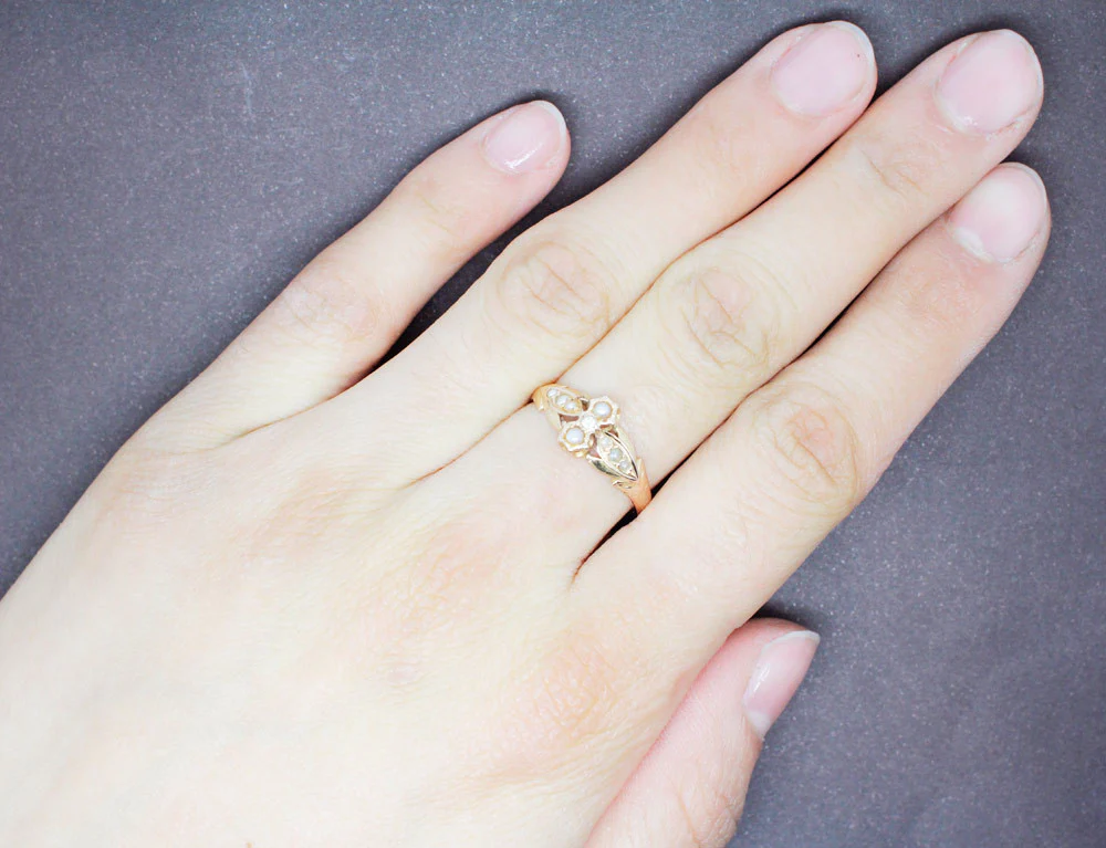 Bague Or Rose Perles et Diamant - Image 5