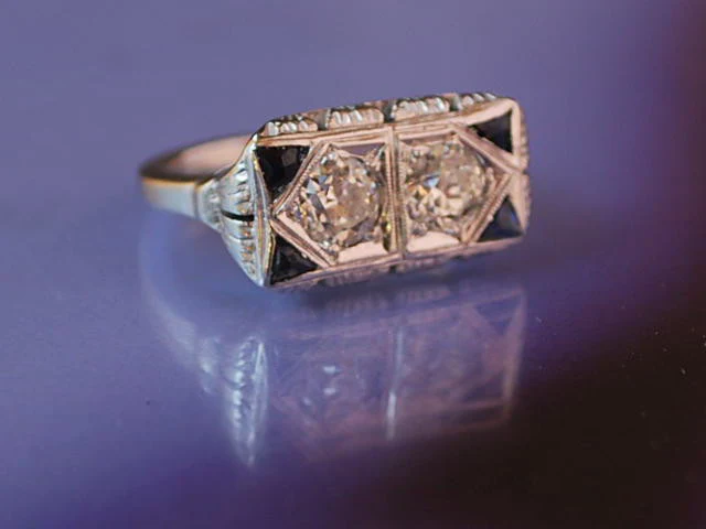 Bague platine diamants saphirs 1930 - Image 2