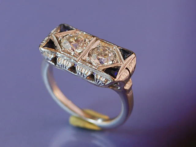 Bague platine diamants saphirs 1930 - Image 4