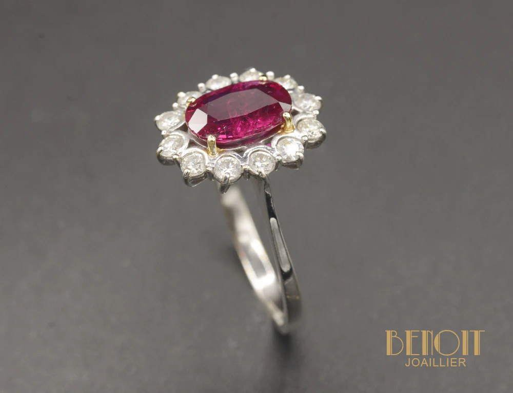 Bague Pompadour Rubis et Diamants Vintage - Image 3
