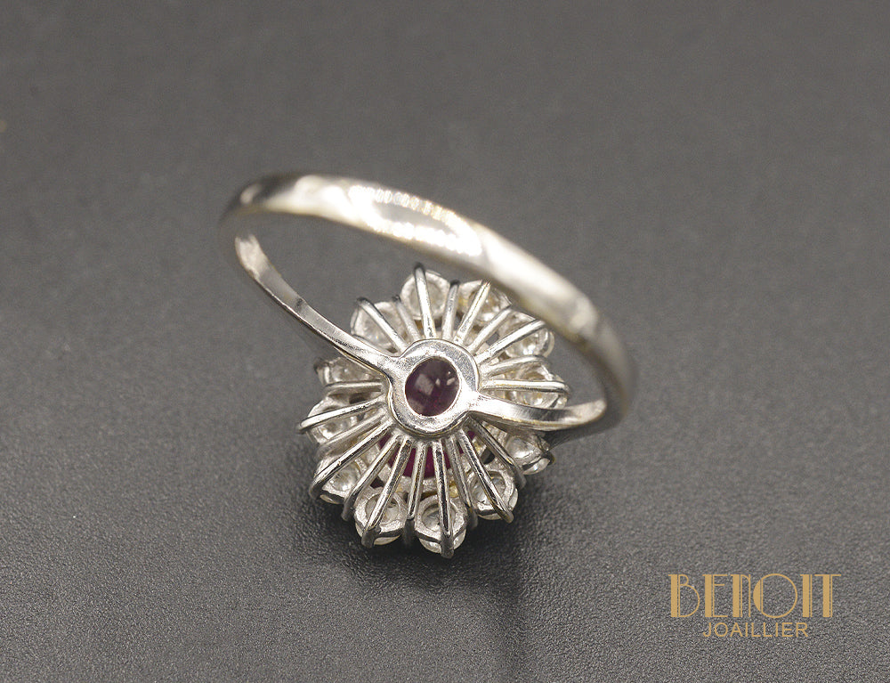 Bague Pompadour Rubis et Diamants Vintage - Image 4