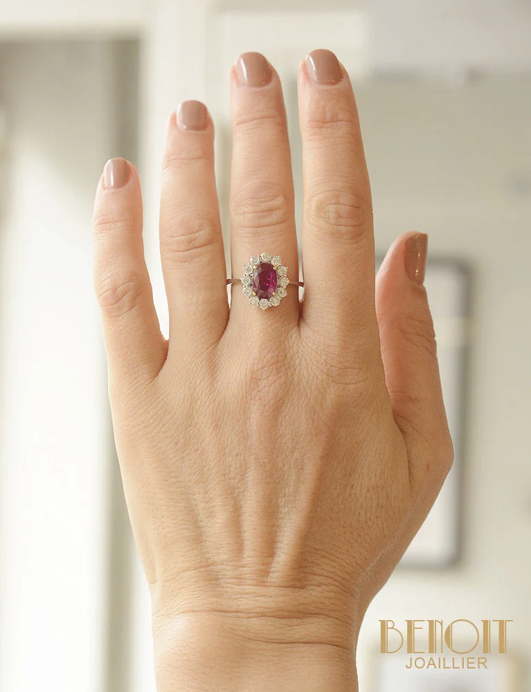Bague Pompadour Rubis et Diamants Vintage - Image 5