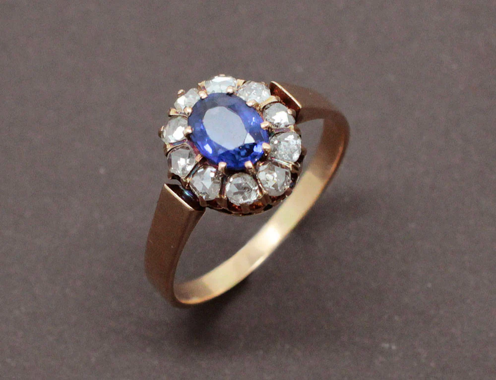 Bague Pompadour Saphir Diamants et Or Rose