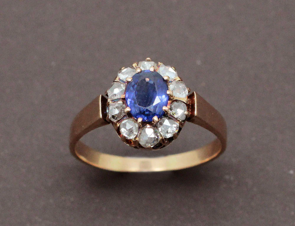 Bague Pompadour Saphir Diamants et Or Rose - Image 2